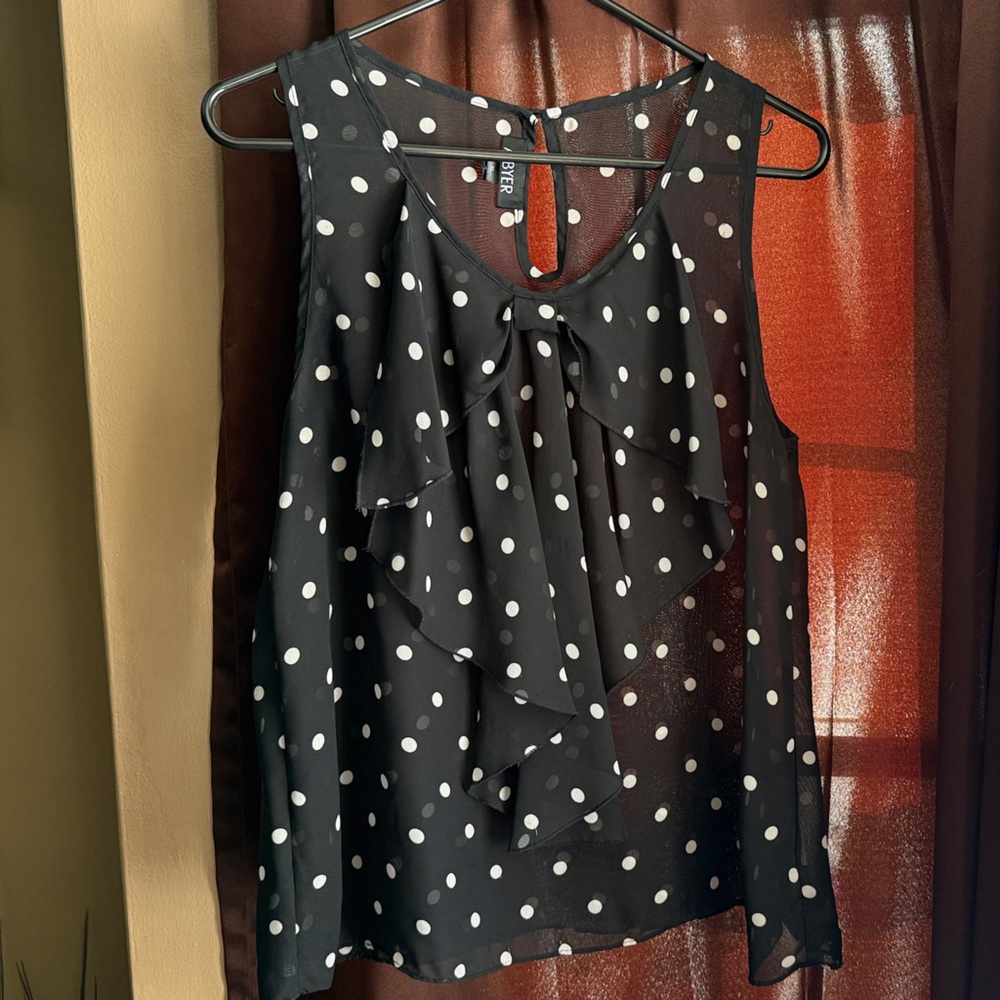 A. Byer Black and White Polka Dot Asymmetrical Skirt